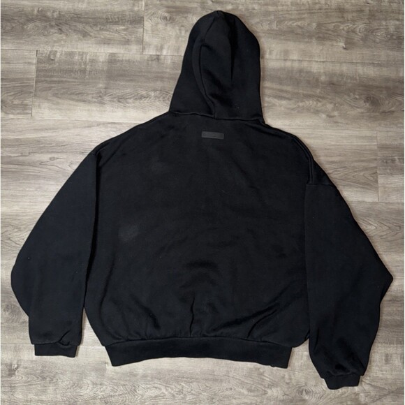 Fear Of God Essentials Hoodie Size Small Jet Black Rubber Patch Logo - Picture 6 of 7